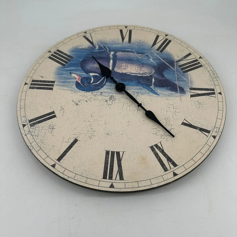 Vintage Style Wood Duck Wall Clock Rustic Wildlife Decor Roman Numerals Working